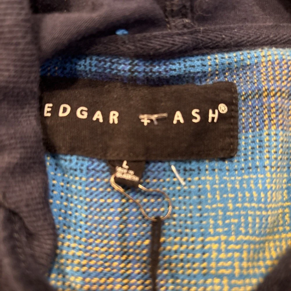 Edgar‎ & Ash Blue Cotton Work Shirt Plaid Longsleeve Hoodie Men's LARGE